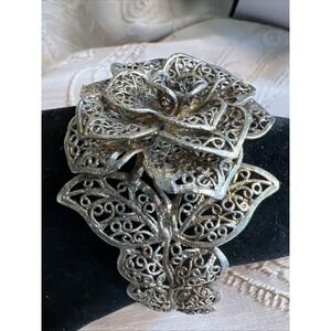 Vintage Silver Tone Filigree Cuff Bracelet Fairy Whimsigoth